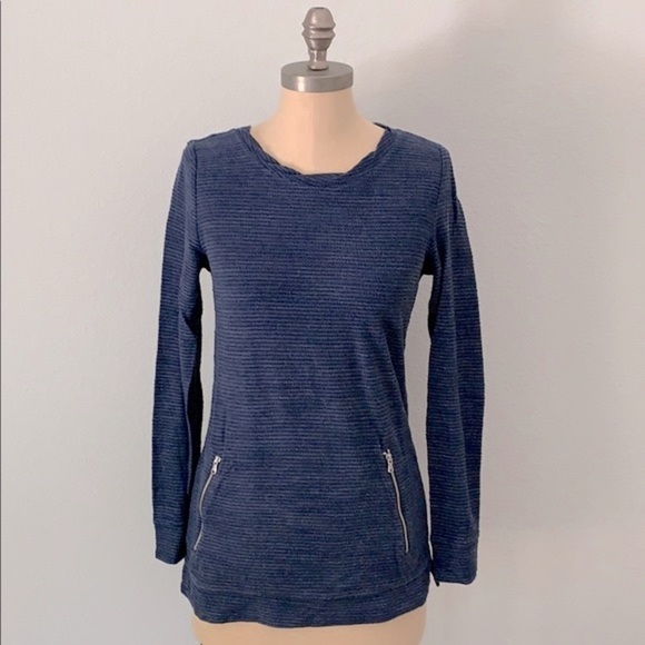 Lou & Grey Tops - Lou & Grey Navy Blue Textured Knit Sweatshirt Tunic Zip Pockets Size XS
